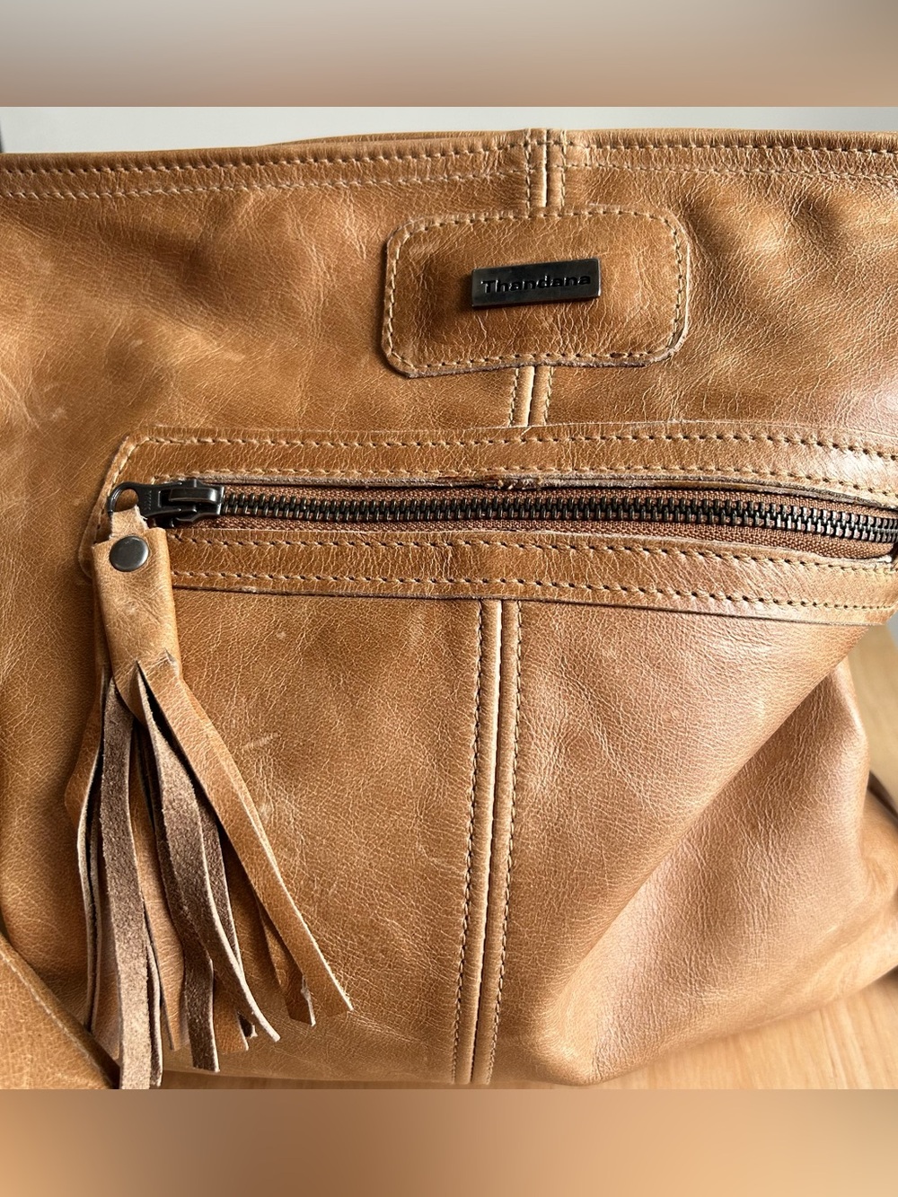 Thandana Leather Crossbody Bag in Distressed Tan Leather, New with tags